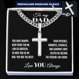 Für meinen Vater kubanische Kette mit Handwerker Kreuz Halskette mit Nachrichtenkarte, Vatertagsgeschenk Halskette, Geschenk Weihnachten Geburtstag für Papa Halskette