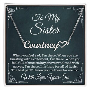 Collier À ma soeur, cadeau soeur collier coeur prénom, cadeaux bijoux pour soeur avec carte de message LED boîte de luxe