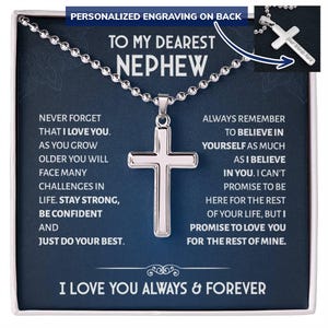 À mon cher neveu collier personnalisé chaîne boule croix, cadeau neveu pour homme, carte message bijoux neveu, collier pour neveu