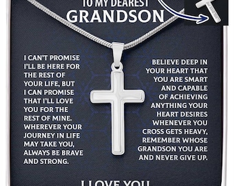 To My Grandson Cross Necklace From Grandma Grandpa Gift For Grandson Graduation Birthday Christmas Gift
