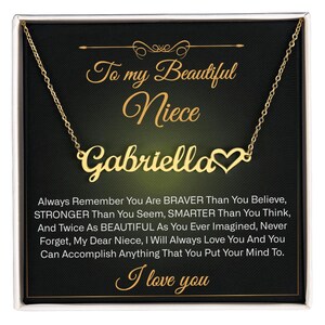 Hart naamketting met berichtkaart voor nichtje, aangepaste naamhanger met oprechte liefdesbrief, sentimentele ketting, Moederdagcadeau