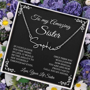 Collar para mi increíble hermana, regalos para hermanas, collar con nombre de estilo exclusivo, tarjeta de regalo y empaque de caja de regalo