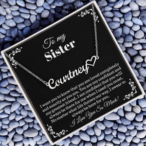 Collier prénom chauffant, cadeaux de soeur de soeur, collier de soeur de soeur à ma soeur, cadeaux de bijoux pour soeur avec carte de message