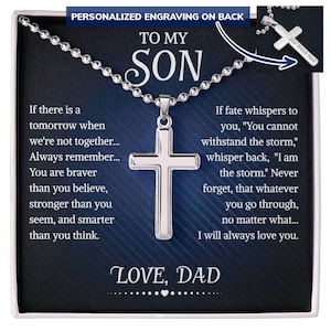 To My Son Gepersonaliseerde kruisketting van vader, met berichtkaart en geschenkdoos, kettingen voor verjaardag, jubileum en kerst