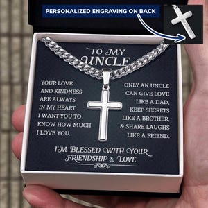 An meinen Onkel personalisierte Kreuz Halskette, Onkel Geburtstagsgeschenk, Message Card Men Schmuck, Wertschätzung Halskette für Onkel von Neffe oder Nichte