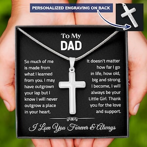Collar con cruz personalizado para papá, regalo para el Día del Padre con tarjeta con mensaje de amor, caja de lujo