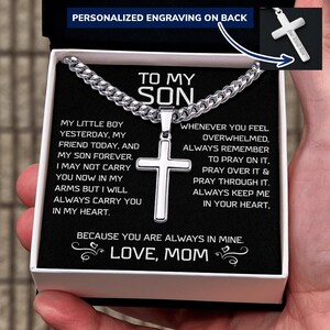 Für meinen Sohn Kubanische Kette mit Handwerker Kreuz Halskette Geburtstag Weihnachten Abschlussgeschenk von Papa Mama mit Mitteilungskarte und Geschenkbox