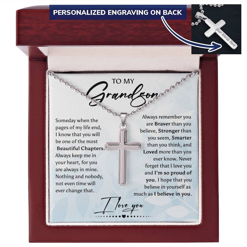 To My Grandson Cross Pendant Necklace Inspirational Gifts for Grandson