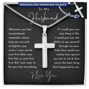 Zu meinem Mann personalisierte Kreuz Halskette, Geschenke für Mann von Frau, Geschenk für Bräutigam von Braut am Hochzeitstag, Valentinstag Geschenk für Männer