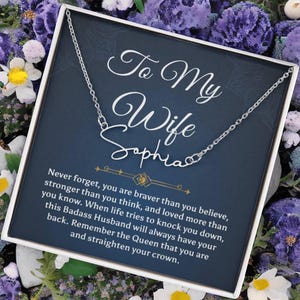 To My Badass Wife Gift From Husband Wife Birthday Anniversary Signature Style Name Necklace Gift, Valentine&#39;s Day Gift From Husband To Wife