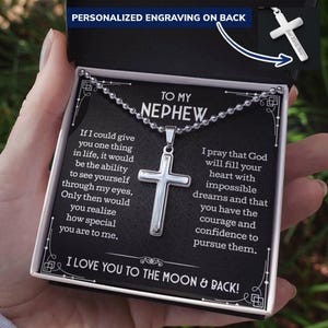 Gepersonaliseerde kruisketting To My Nephew • Neefcadeau voor mannen • Berichtkaart neefsieraden • Ketting voor neefje voor kerst