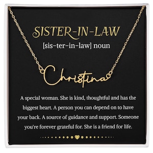 Collier prénom de style signature, carte de bénédiction pour belle-soeur, cadeau idéal pour femme, anniversaire de mariage, cadeau de fête des mères