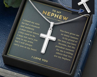 To My  Nephew Personalized Cross Necklace, Nephew Gift from Aunt, Nephew Gift, Nephew Birthday Graduation Christmas Jewelry Necklace Gifts