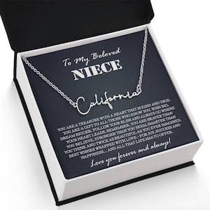 Collier à ma nièce de tante oncle, collier prénom style signature bijoux nièce anniversaire remise de diplôme Noël carte personnalisée message