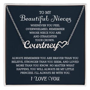Hartvormige naamketting met berichtkaart voor nichtje, aangepaste naamhanger met oprechte liefdesbrief, sentimentele ketting