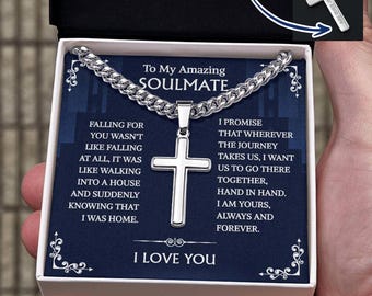 To My Soulmate Gravierte Kreuz mit herzlicher Botschaft, wasserdichte Halskette für Männer, Kerl Geschenk für ihn Jahrestagsgeschenk