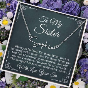 To My Sister-ketting, zus cadeau handtekening stijl naamketting, sieraden cadeaus voor zus met berichtkaart led luxe doos