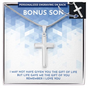 To My Bonus Son Personalized Cross Necklace, Bonus Son Gift, Step Son Gift, Christmas Gift For Bonus Son, Son Necklace, Adopted Son Gift