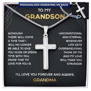 Collier croix, cadeaux de petit-fils de grand-mère, cadeau pour garçon, collier de grand-mère à mon petit-fils, chaîne croisée avec boîte-cadeau de carte à message