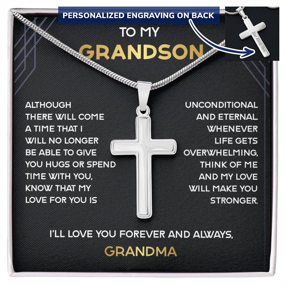 Cross Necklace, Grandson Gifts from Grandma, Present for Boys, To My Grandson Necklace from Grandma, Cross Chain with Message Card Gift Box