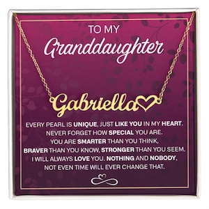 Collar personalizado con nombre de corazón para nieta, collar con tarjeta de mensaje de cumpleaños para nieta de abuela, collar con nombre de abuelo y corazón