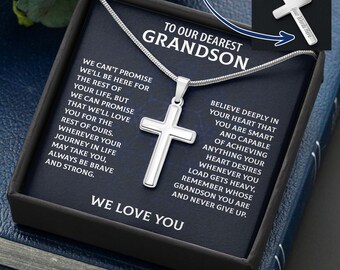 To Our Dearest Grandson Waterproof Cross For Men Necklace - Cuban Adjustable Necklace for Man - Gifts for Him