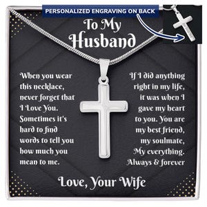Para mi esposo, collar con cruz personalizado, regalo de esposa, collar con cruz de alma gemela con tarjeta de mensaje en caja de regalo para hombres