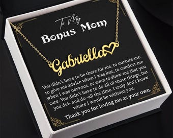 Personalized Heart Name Necklace, Bonus Mom Gift