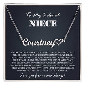 Collier à ma nièce de tante oncle, collier prénom coeur bijoux nièce pendentif anniversaire remise des diplômes noël carte de message personnalisée