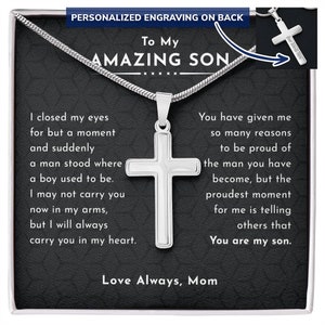 To My Amazing Son Personalized Cross Necklace, Engrave Necklace Gift, Gift For Son From Mom, Son Jewelry