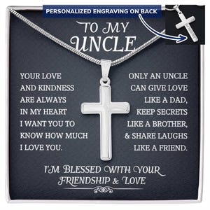 An meinen Onkel personalisierte Kreuz Halskette, Onkel Geburtstagsgeschenk, Message Card Men Schmuck, Wertschätzung Halskette für Onkel von Neffe oder Nichte