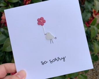 Sea Glass Bird Card, Sympathy Card, Thinking of You, Handmade Coastal, So Sorry
