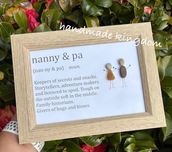 Pebble Art Nanny & Pa Gift: Framed Sea Glass People