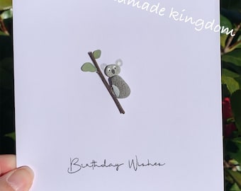 Koala Birthday Card for Her – Australian Handmade Sea Glass & Pebble Art Greeting Card