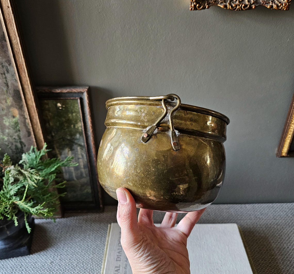 Vintage Brass Cauldron Handled Pot Old and Worn Etsy