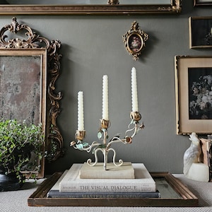 vintage Italian toleware gilt metal flower candelabra shabby chic