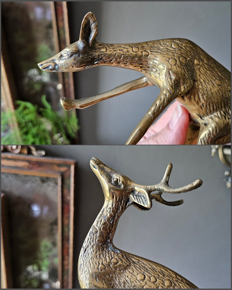Vintage Brass Buck and Doe Deer Wildlife Woodland Animals Cabin Cottage