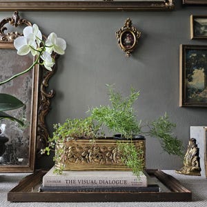 Vintage brass repousse roses oval planter made in England