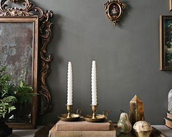 Pair of vintage brass etched chamberstick candle holders