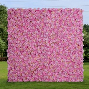 Pink Rose Silk Flower wall Top Quality Quick Assemble,Roll Up Cloth Flower Wall For Outdoor Wedding Backdrop Floral Arrangement Party Decor