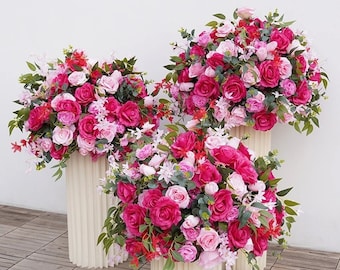 Hot Pink Lover Rose Eucalyptus Leaf Flower Ball,Beautiful Flower Ball For Wedding/Party Event/Baby Shower/Home/Shop Table Centerpieces Decor