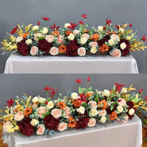 Burgundy Burnt Orange Wedding Arch Flower Row,Fall Wedding Flower Garland,Table Flower Runner for Wedding Backdrop Party Engagement Decor