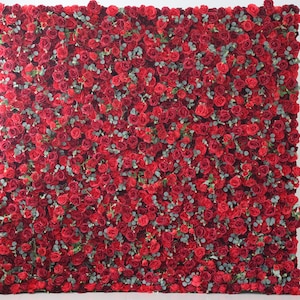 Ruby Red Rose Eucalyptus flower Wall Photo Backdrop,Floral Panels For Romantic Wedding Stage Party Bridal Shower Home Shop Flower Wall Decor