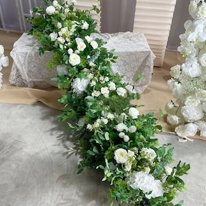 Full Greenery Flower Runner,Wedding Flower Garland,White Rose Table Flower Row,Wedding Reception Table Runner,Party Decor,Custom Flower Arch