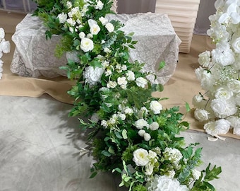 Full Greenery Flower Runner,Wedding Flower Garland,White Rose Table Flower Row,Wedding Reception Table Runner,Party Decor,Custom Flower Arch