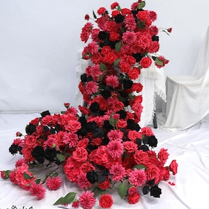 Red Black Rose Table Flower Runner,Flower Garland Wedding Reception,Rose Table Flower Row,Wedding Centerpieces for Party/Bridal Shower Decor