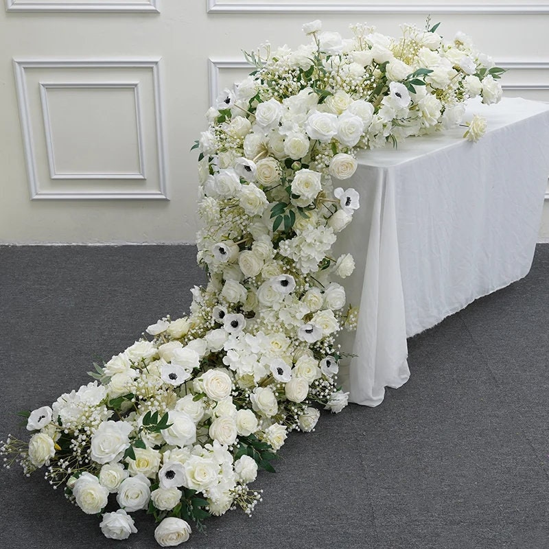 White Dusty Pink Rose Wedding Arch Flower Row,eucalyptus Flower Garland ...