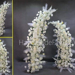 Elfenbein künstliche Blume Reihe Hochzeit Hintergrund Horn Bogen Blumengesteck Party Bühne Bühne Brautdusche Dekor Mondform Hochzeit Säule Blumen