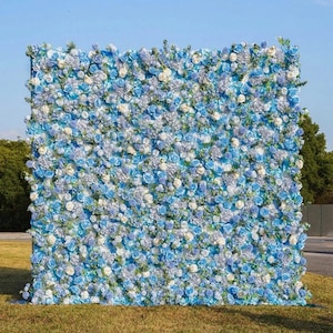 White Blue Rose Flower wall Wedding Photography Props,5D Rolling Up Cloth Flower wall For Wedding Arrangement Backdrop Party Event Decor