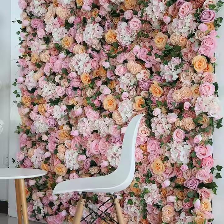 Blush Pink Champagne Rose Artificial Flower Wall Photo Backdrop,3d